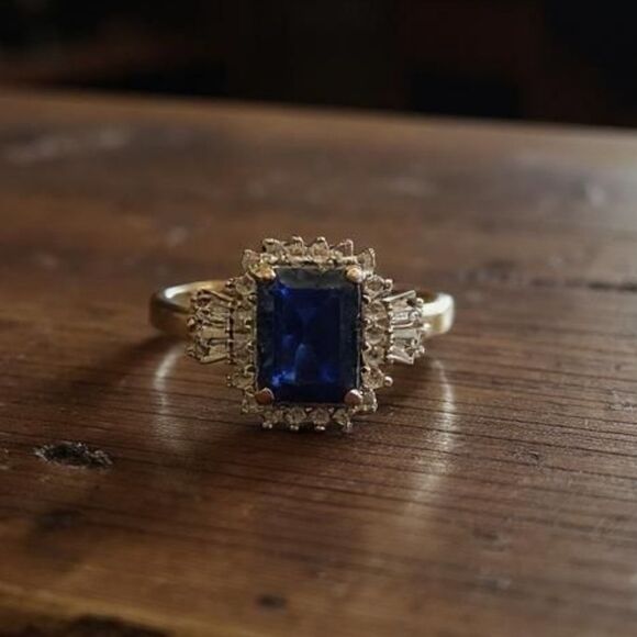 Renaissance Jewelry Gold Plated Sterling Silver Lab Sapphire & Topaz Ring (7) - Picture 1 of 10